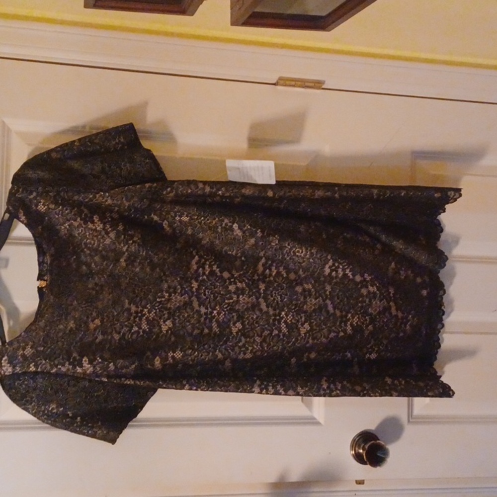 Cocktail Dress Black/Gold Nude Lined, Lace
